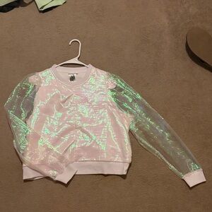 Iridescent Sheer Sleeve Pullover Queen of Sparkles